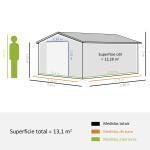 Abrigo de Jardim Metálico 340x386x200cm Abrigo de Exterior para Armazenamento de Ferramentas com Base Incluida 4 Janelas de Ventilação e Porta Corredeira Cinza