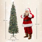 Árvore de Natal Slim 210 cm com Luzes LED 8 Modos de Iluminação 656 Ramos com Purpurina Prateada Pinhas e Bagas Verde