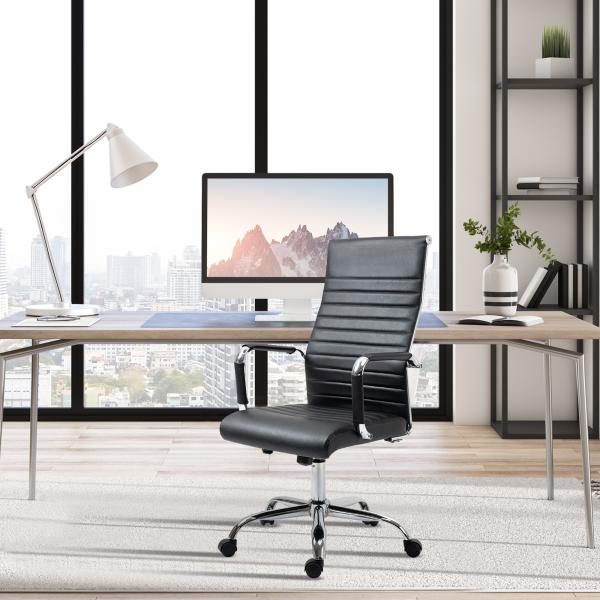 Cadeira de Escritório Ergonômica Giratoria 360° Inclinável com Altura Ajustável Rodas Apoio de Braços 54x62x104 - 114 cm Preto