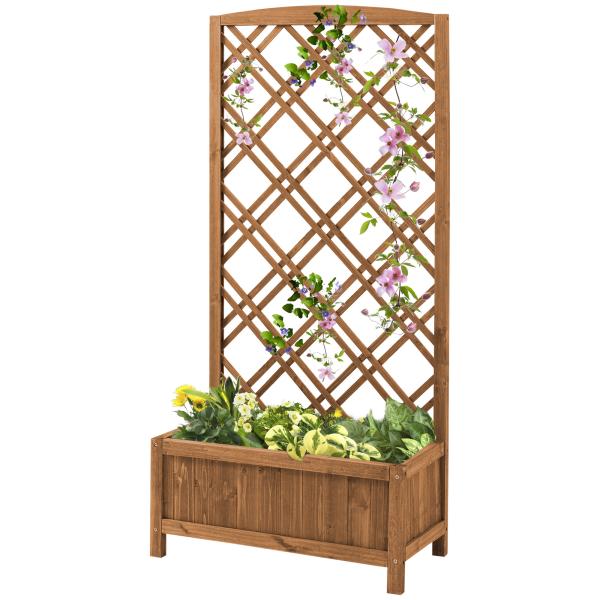 Floreira com Treliça de Madeira Caixa de Plantio com Suporte para Plantas Trepadeiras 60x30x122,5cm Madeira