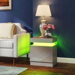 Mesa de Cabeceira com Luz LED Painel de Alto Brilho 2 Gavetas e Controlo Remoto para Dormitório 45x35x52 cm Cinzento