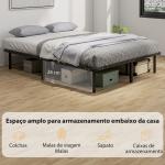 Estrutura de Cama 160x200 cm com Espaço de Armazenamento Abaixo e Ripas de Álamo Fácil de Montar Carga 350 kg Preto
