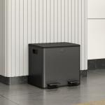 Caixote do Lixo de Cozinha em Aço Inoxidável com 2 Compartimentos 2x15L, Pedal, Tampas de Fecho Suave e Baldes Amovíveis - Preto