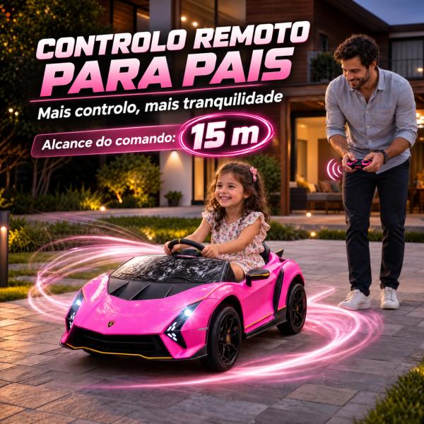 Carro Elétrico para Crianças Lamborghini 12V Controlo Remoto Faróis Buzina Arranque Lento e Música MP3 114,5x64x45,5 cm Rosa