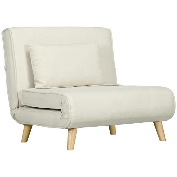 Poltrona 2 em 1 Sofá Cama Individual Dobrável com Encosto Ajustável e Almofada Carga 125 kg 90x78x79 cm Bege