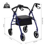 Andador para Adultos Dobrável com Armazenamento Assento e Travão 65x53x79 - 89cm Azul e Preto