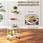 Carrinho Auxiliar com Rodas de 4 Níveis Carrinho de Cozinha com 1 Gaveta e 3 Cestos Carrinho Organizador 45x29,5x117,5 cm Branco