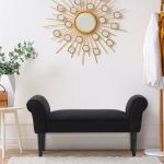 Banco de Pé de Cama Banco com Braços Curvados Estofado e Pés de Madeira Carga Máxima 130kg 102x31x51cm Preto