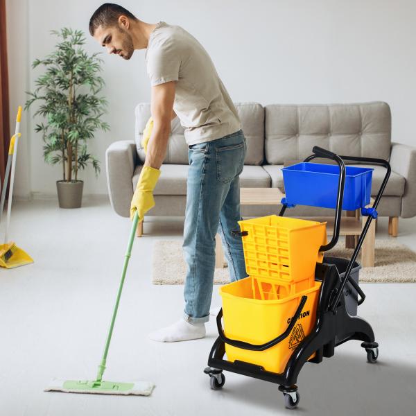 Balde de Esfregona 26 L com Rodas, Sistema de Espremedor, Asa de Transporte e Duplo Compartimento 78x45x95 cm Multicolor