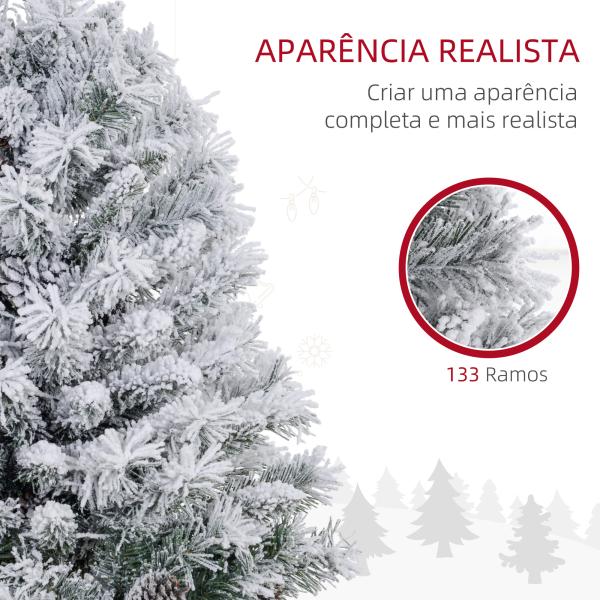 Árvore de Natal com Luzes LED 90 cm Árvore de Natal Artificial Nevado com 133 Ramos 14 Pinhas e Suporte de Metal Verde