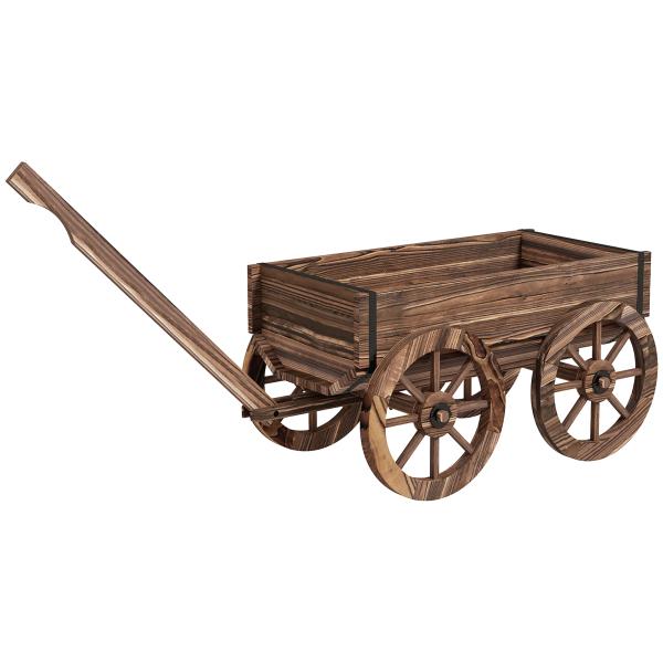 Floreira de Madeira Floreira de Exterior em Forma de Carrinho com 4 Rodas para Varanda Jardim Pátio 120x41x54 cm Madeira