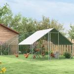 Galinheiro de Exterior Grande 3x6x2m Gaiola para 12 - 18 Galinhas de Aço Galvanizado com Teto de PE e Fechadura para Coelhos Prata