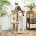 Arranhador para Gatos Arranhador para Gatos com Estofado em Borrego Plataformas Bola Suspensa e Poste de Juta 56x54x86 cm Marrom
