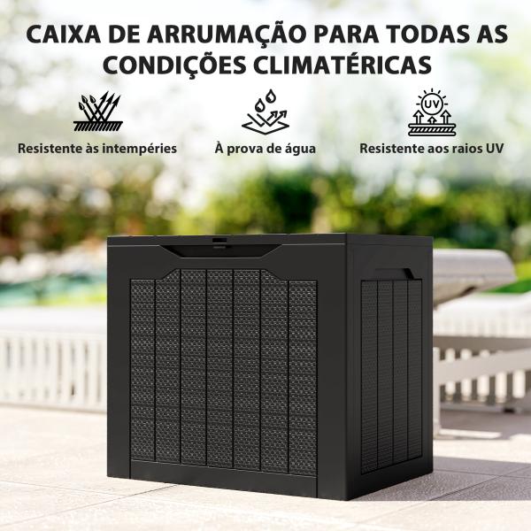Baú de Armazenamento Exterior 93L Caixa de Armazenamento de Jardim de Plástico Impermeável com 2 Alças 56x41x50 cm Preto