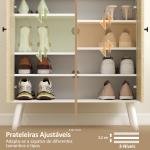 Sapateira de 2 Portas com Design em Espiga Prateleiras Ajustáveis Gaveta para 12 Pares de Sapatos 75x35x97 cm, Branco e Madeira
