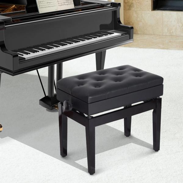 Banco de Piano com Espaço de Armazenamento Altura Ajustável com Assento Acolchoado Carga 200 kg 54,5x33x48 - 58 cm Preto