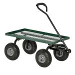 Carro de Transporte com Pega Revestida e 4 Rodas Grandes de Ø24 cm Carrinho de Jardim em Aço 94x48,5x100 cm Preto e Verde