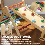 Triângulo de Escalada de Madeira 5 em 1 Escada para Crianças de 18 - 48 Meses com Rampa e Arco de Escalada 178x64,5x63 cm Multicor
