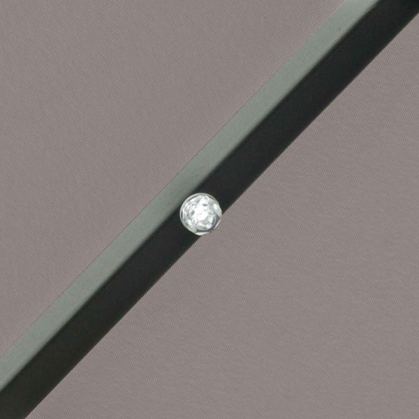 Chapéu de Sol para Terraço Exterior, Ø265 cm, Guarda - sol de Jardim com 32 Luzes LED Solares, Poste de Aço e Manivela Inclinável, para Pátio, Terraço, Cinzento
