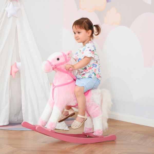 Cavalo Baloiço de Pelúcia para Crianças entre 3 - 6 Anos com Sons de Relincho 74x28x65 cm Rosa