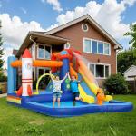 Castelo Insuflável com Insuflador 5 em 1 com Escorrega Piscina Parede de Escalada e Canhão de Água 360x250x195 cm Multicor