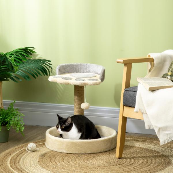 Arranhador para Gato com 2 Camas Poste de Juta Brinquedo Pendurado Ø41x44 cm Cinza Claro