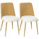Conjunto de 2 Cadeiras de Cozinha com Encosto em PU Pernas de Aço e Assento Almofadado 47,5x57x84 cm Castanho e Bege