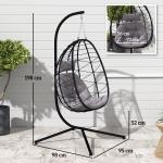 Cadeira Suspensa com Suporte Baloiço Jardim com Cesto Dobrável Almofada e Apoio de Cabeça 98x95x198 cm Cinzento