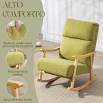 Poltrona Baloiço Moderna em Borrego com Apoio para os Braços de Madeira de Faia Poltrona de Amamentação 65x90x98 cm Verde claro