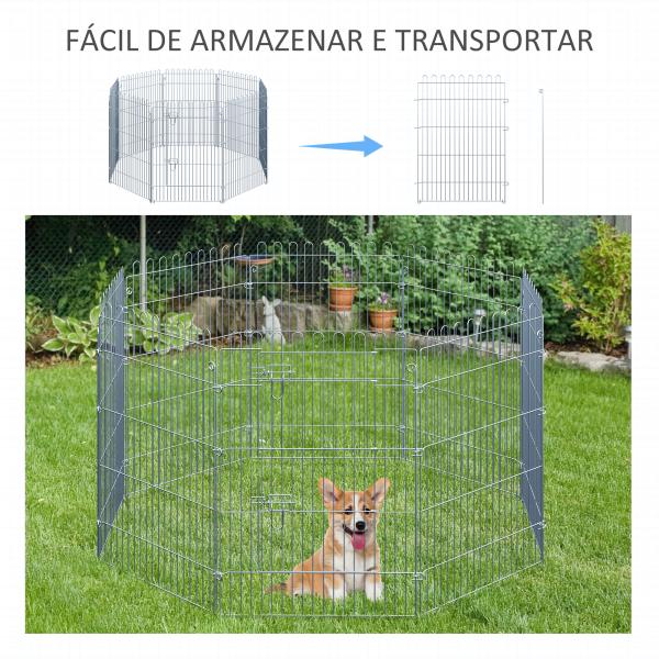 Parque para Animais de Estimação com 8 Paineis 63x91cm Cerca para Animais de Estimação com Porta com Trava para Jardim Pátio Exterior Prata