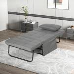 Sofá Cama 4 em 1 Estofado em Linho com Encosto Ajustável em 5 Níveis e Almofada Acolchoada 75x80x74 cm Cinza