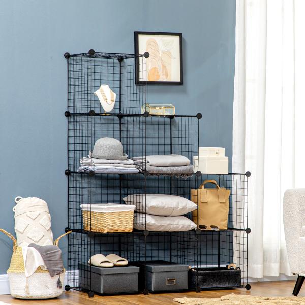 Estante Modular de 9 Cubos em Arame DIY, Organizador Multiusos para Sala, Preta