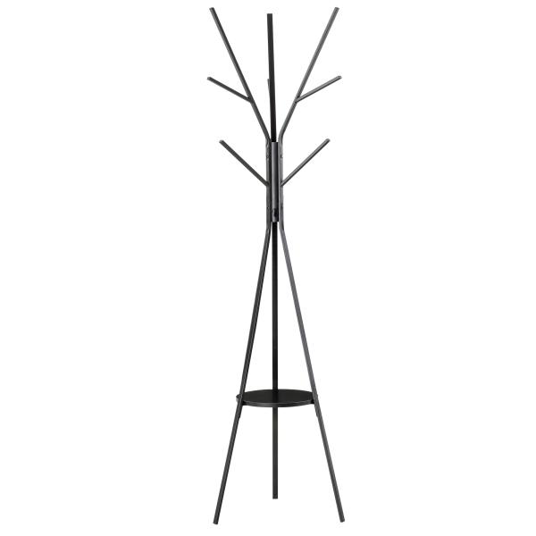 Cabide de Pé Metálico para Pendurar Roupa Bolsas com 9 Ganchos e Prateleira Cabide de Pé Moderno 45x45x180 cm Preto