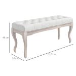 Banco Pé de Cama com Pés de Madeira e Assento Acolchoado para Dormitório Entrada Corredor 110x37x49 cm Creme