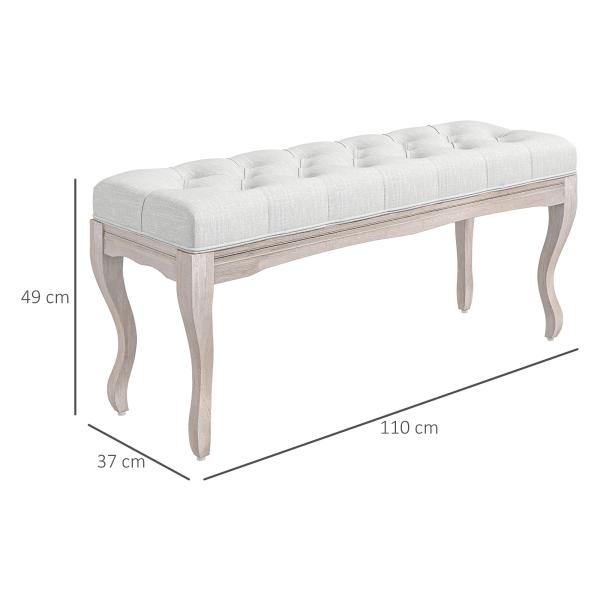 Banco Pé de Cama com Pés de Madeira e Assento Acolchoado para Dormitório Entrada Corredor 110x37x49 cm Creme