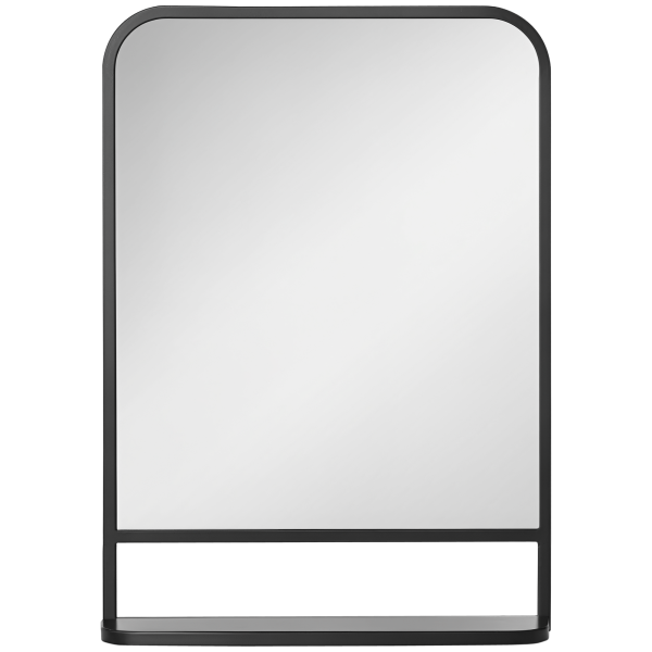Espelho Decorativo de Parede 70x50cm Espelho Retangular de Metal com Prateleira de Armazenamento Estilo Moderno Preto