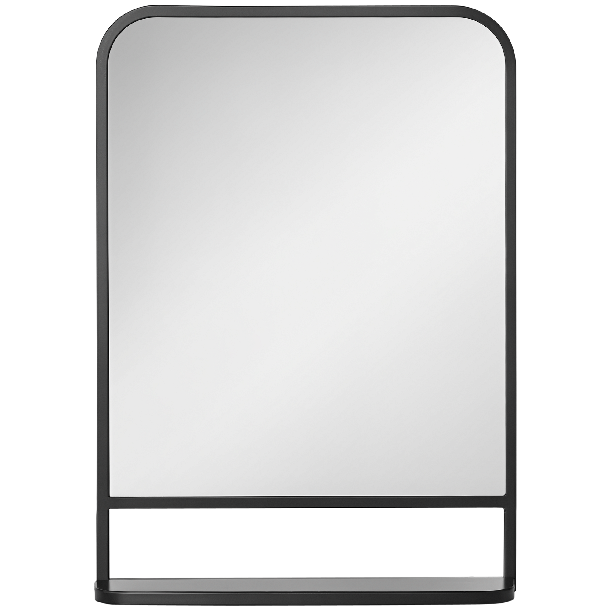 Espelho Decorativo de Parede 70x50cm Espelho Retangular de Metal com Prateleira de Armazenamento Estilo Moderno Preto