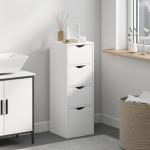 Armário Estreito de Casa de Banho com 4 Gavetas e Puxadores Embutidos para Espaços Reduzidos 29x29x83 cm Branco