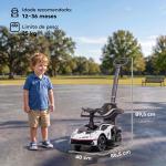 2 em 1 Carro Andador para Crianças 12 - 36 Meses Lamborghini Essenza SCV2 Carro Andador com Buzina Guiador e Grade de Segurança Removível 86,5x40x89,5cm Branco e Preto