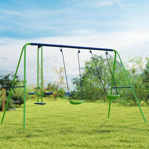 Conjunto de Baloiços de Jardim com Altura Ajustável Baloiços para Crianças com Baloiço Duplo 280x140x178 cm Verde
