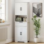Armário Despenseiro de Cozinha 172 cm com Bancada Aberta, 4 Portas, Gaveta e 2 Prateleiras Ajustáveis, Branco