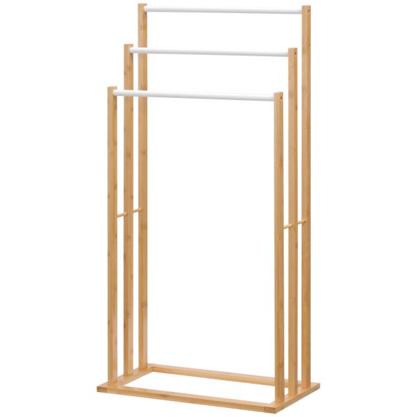 Toalheiro de Pé de Bambu com 3 Barras Toalheiro Independente de 3 Níveis para Casa de Banho 48x25,8x94cm Madeira
