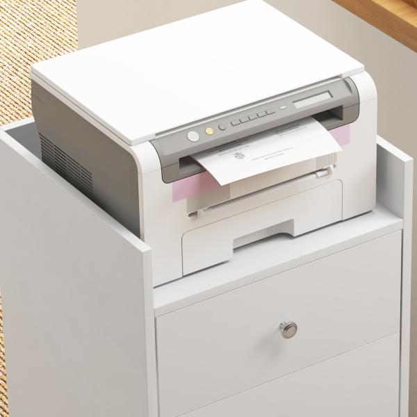 Bloco de Gavetas para Escritório com 4 Rodas 3 Gavetas e 1 Bandeja Amovível Carga 30 kg 43x40x66,5 cm Branco e Natural