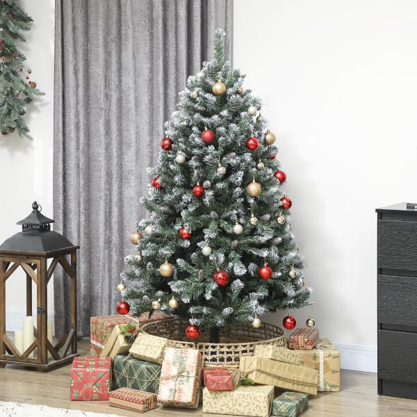 Árvore de Natal Artificial 150 cm Árvore de Natal com 581 Ramos com Efeito Neve 44 Pinhas Verde