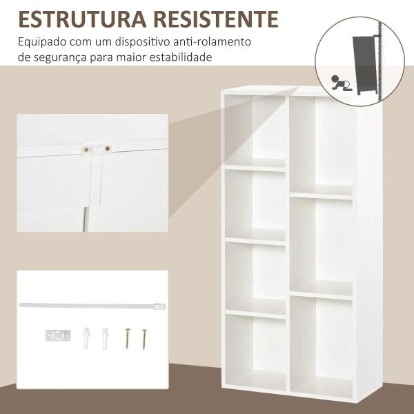 Estante para Livros Estante de Madeira com 7 Compartimentos de Armazenamento Plantas Arquivos para Sala de Estar Dormitório Escritório 50x24x106cm Branco