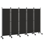 Biombo Dobrável de 5 Painéis com 12 Rodas 252x170 cm Biombo Separador de Ambientes Preto