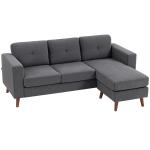 Sofá Chaise Longue Reversível Sofá de Canto em Forma de L de 3 Lugares Estofado em Veludo Cotelê 192x137x84 cm Cinzento Escuro