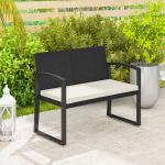 Banco de Jardim em Vime Sintético de 2 Lugares Banco de Exterior com Almofada 103x58x78 cm Preto e Bege