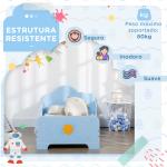 Cama para Crianças de 3 - 6 Anos 143x74x59cm Cama Infantil de Madeira com Barreiras de Proteção Azul