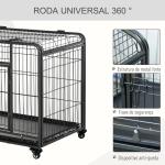 Gaiola dobrável de metal com rodas e freios Bandeja removível e porta com travas125x76x81 cm Cinza escuro